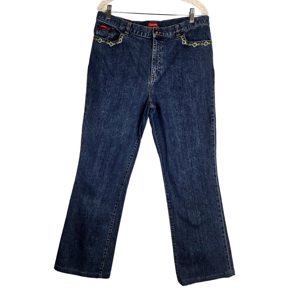 CHAPS Ralph Lauren Denim Size 14 Blue Jeans With Beading Boot Cut # 777